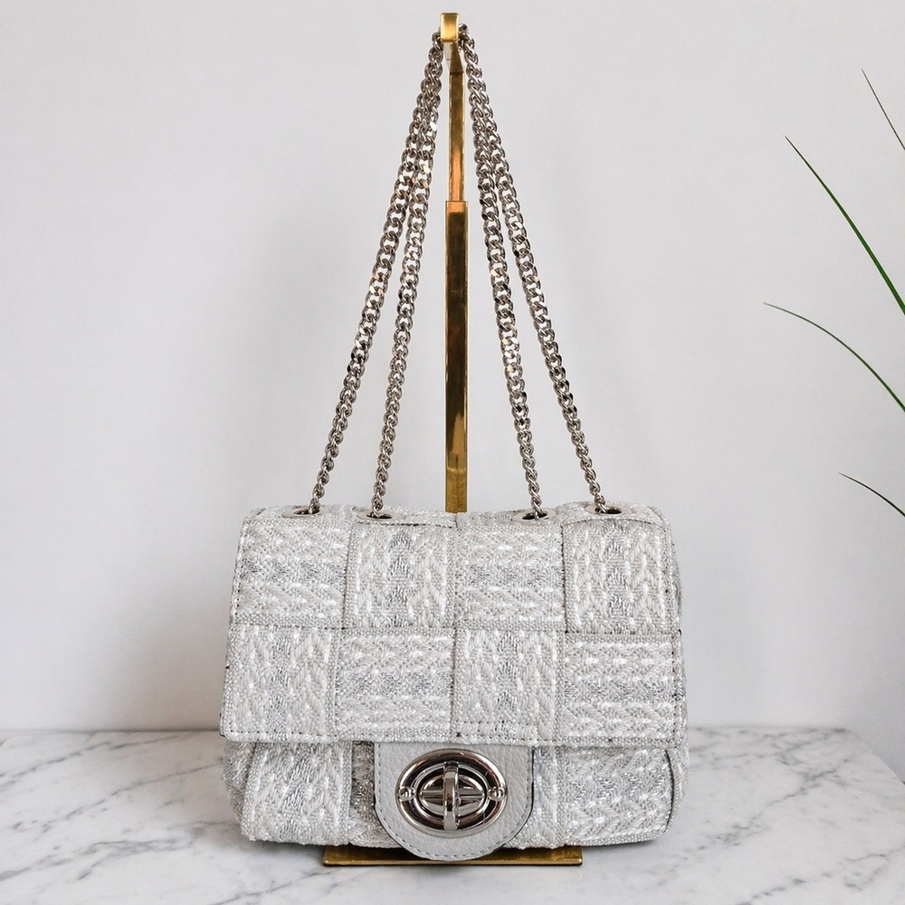 Alma Tonutti Silver Woven Metallic Chain Strap Shoulder Hand Bag Italy